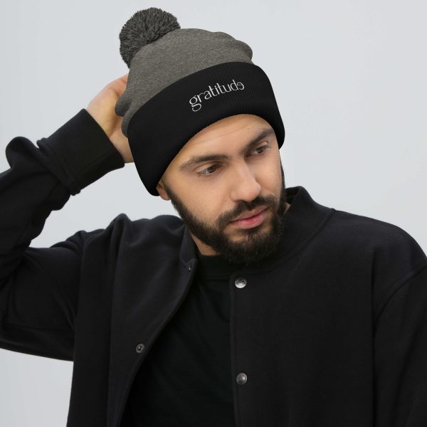 gratitude Pom-Pom Beanie - Gray/Black - Image 2